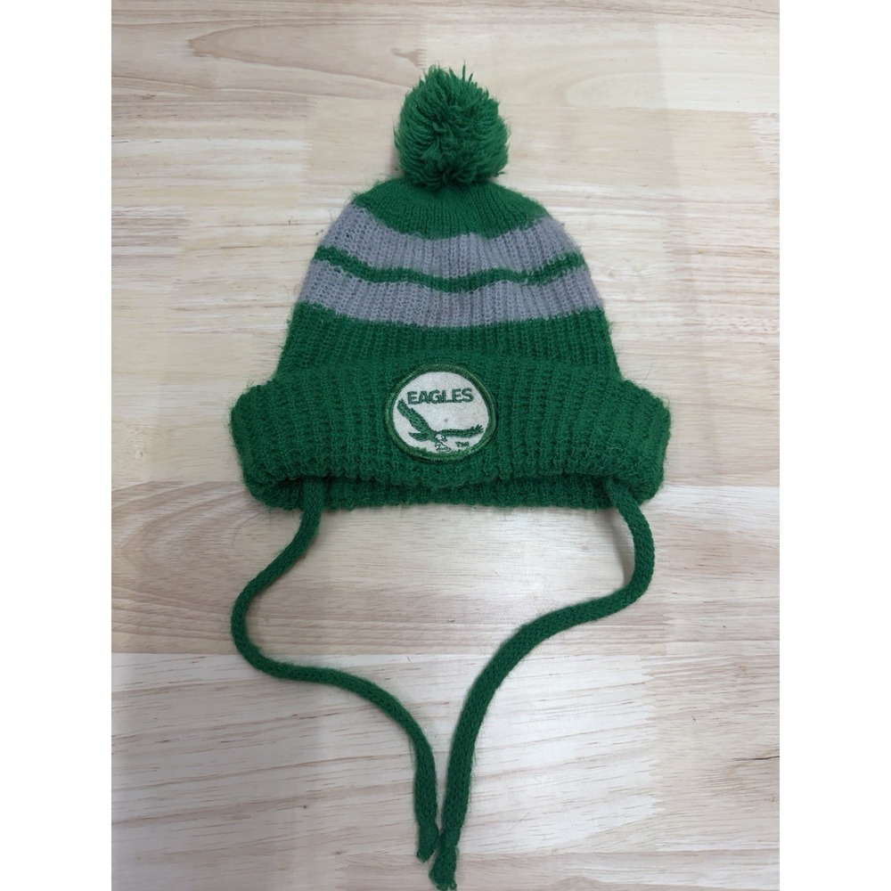 Vintage 80s Philadelphia Eagles Youth Baby Toddler Knit Beanie Hat Kelly Green